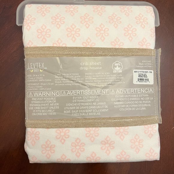 Levtex Baby Ely Pink Crib Fitted Sheet 100% Cotton - Picture 2 of 2